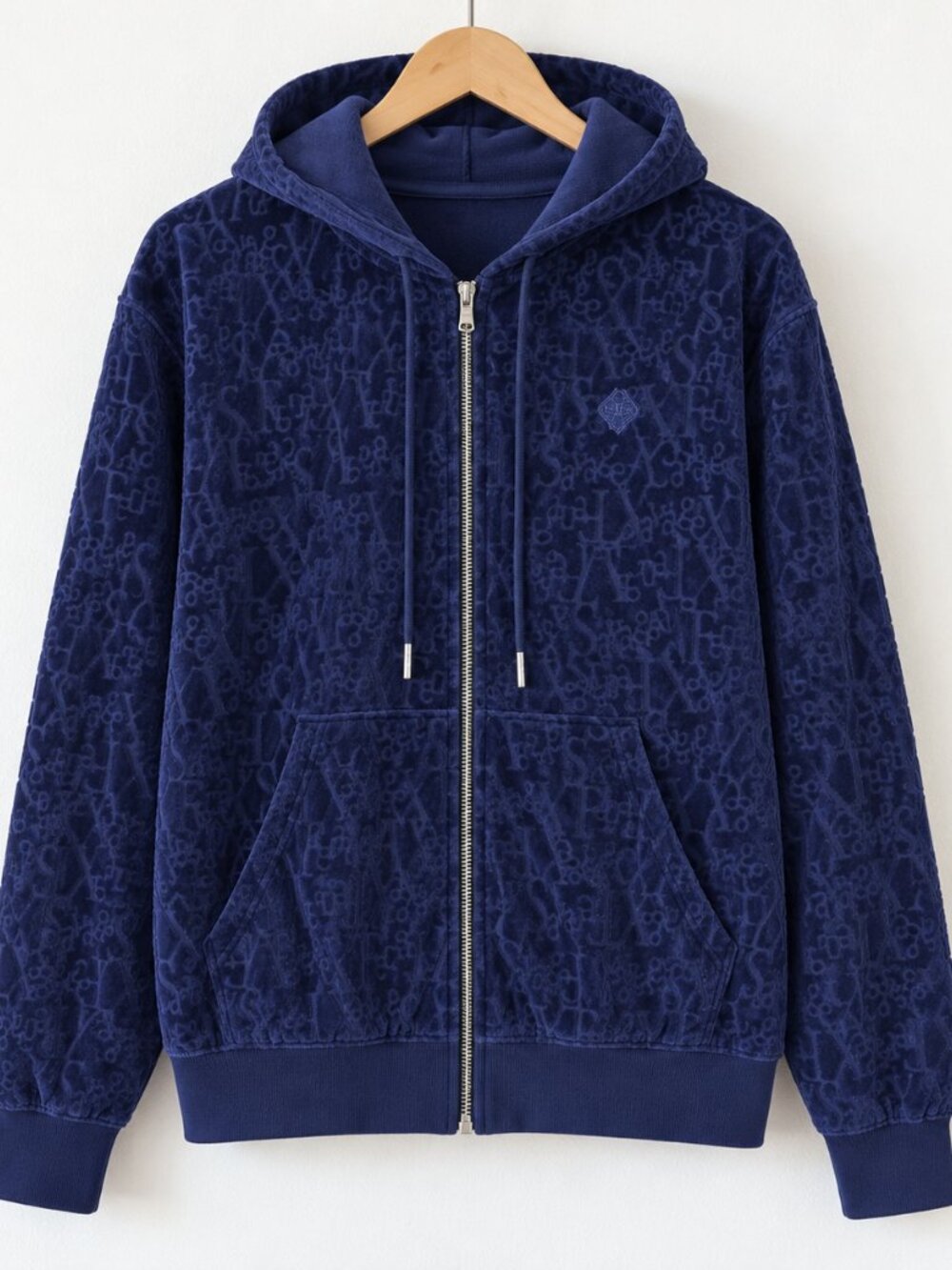 Savage X Fenty Signature Script Velour Zip Hoodie XL Blue NWT